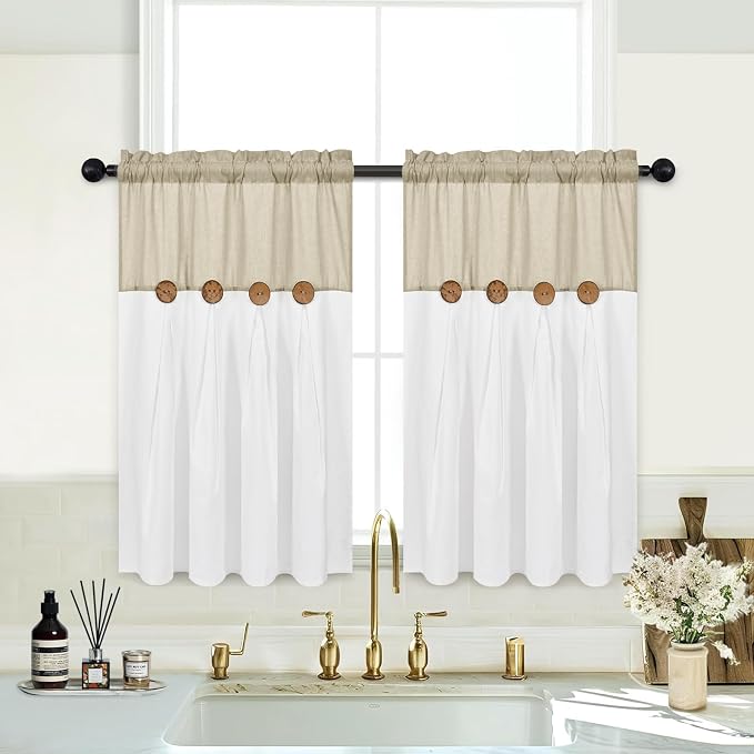 Boho Kitchen Curtains 36 Inch Length, Farmhouse Cotton Linen Tier Curtains - Image 2