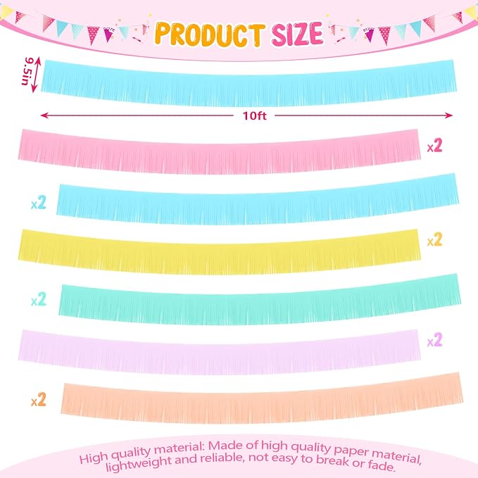 Taiyin 12 Pack 120 Feet Macaron Fringe Garland Tissue Pastel Paper Fringe - Image 4