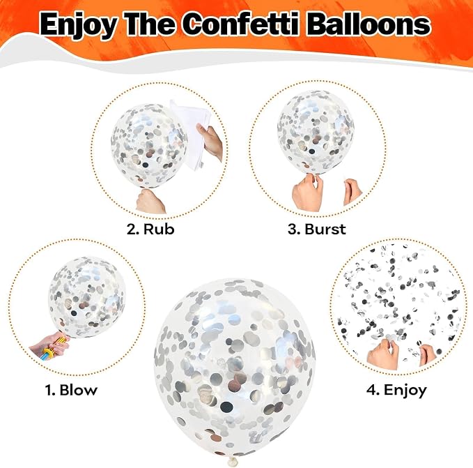 Black Orange Balloons 12 Inch Black Orange Silver Confetti Balloons Halloween - Image 7