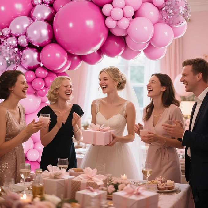 153pcs Pink Balloon Arch Garland Kit, Hot Pink Latex Balloons Metallic Confetti - Image 8