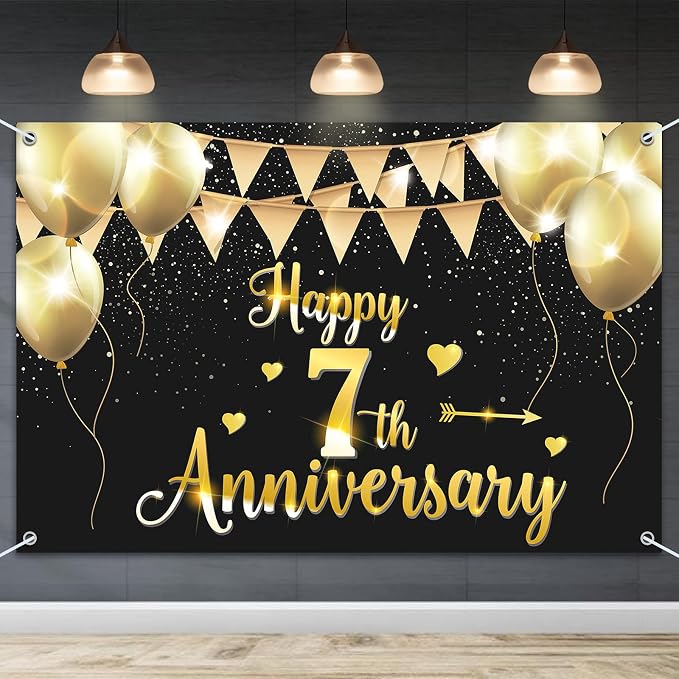HAMIGAR 6x4ft Happy 7th Anniversary Banner Backdrop by HAMIGAR