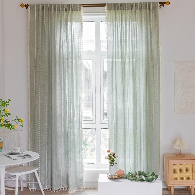RoomTalks Sage Green Boho Farmhouse Curtains - Image 2