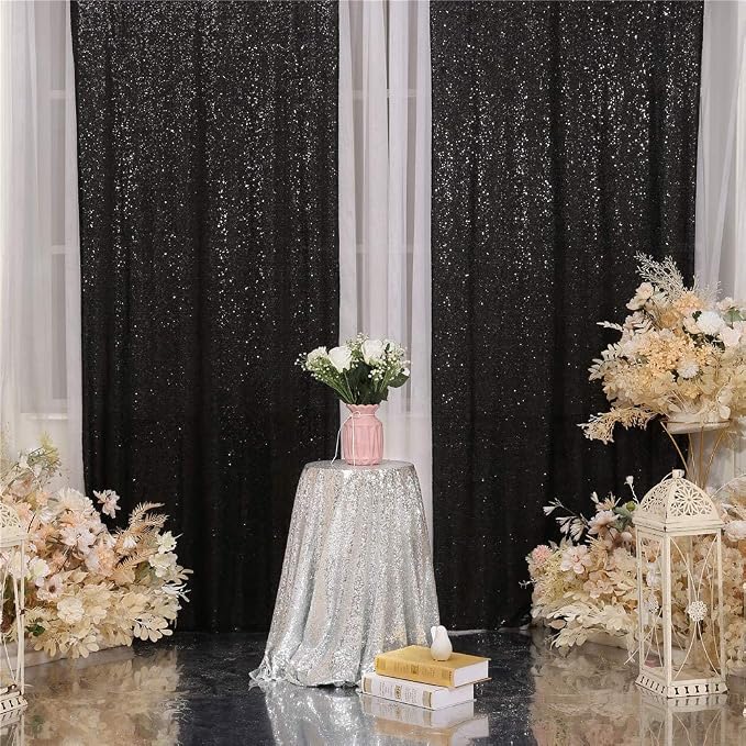 Eternal Beauty Black Sequin Backdrop Curtains, 2 Panels 3x7FT | 3mm Sparkle - Image 6