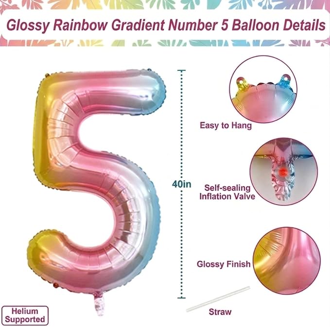 Rainbow Ombre Number 15 Balloon 40 Inch, Pastel Foil Decor - Image 4