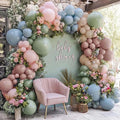 Pink Blue Green Balloon Arch Double Stuffed Dusty Green Pastel Blue Blush Mauve by Partycus