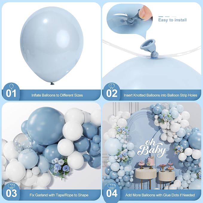Dusty Blue Balloon Garland Arch Kit 156 Pcs Different Sizes 18 12 10 5 Inch - Image 6