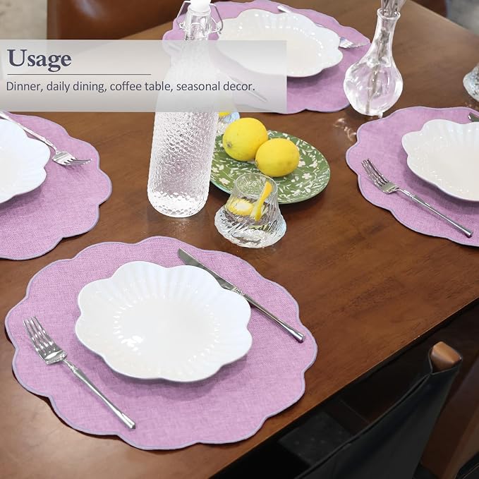 AHHFSMEI Round Faux Linen Placemats Set of 8 Heat Resistant Non-Slip Stain - Image 4