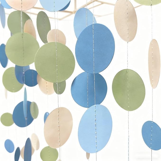 Dusty Blue and Sage Green Beige Polka Dot Garland Olive Green Dusty Blue Cream - Image 3