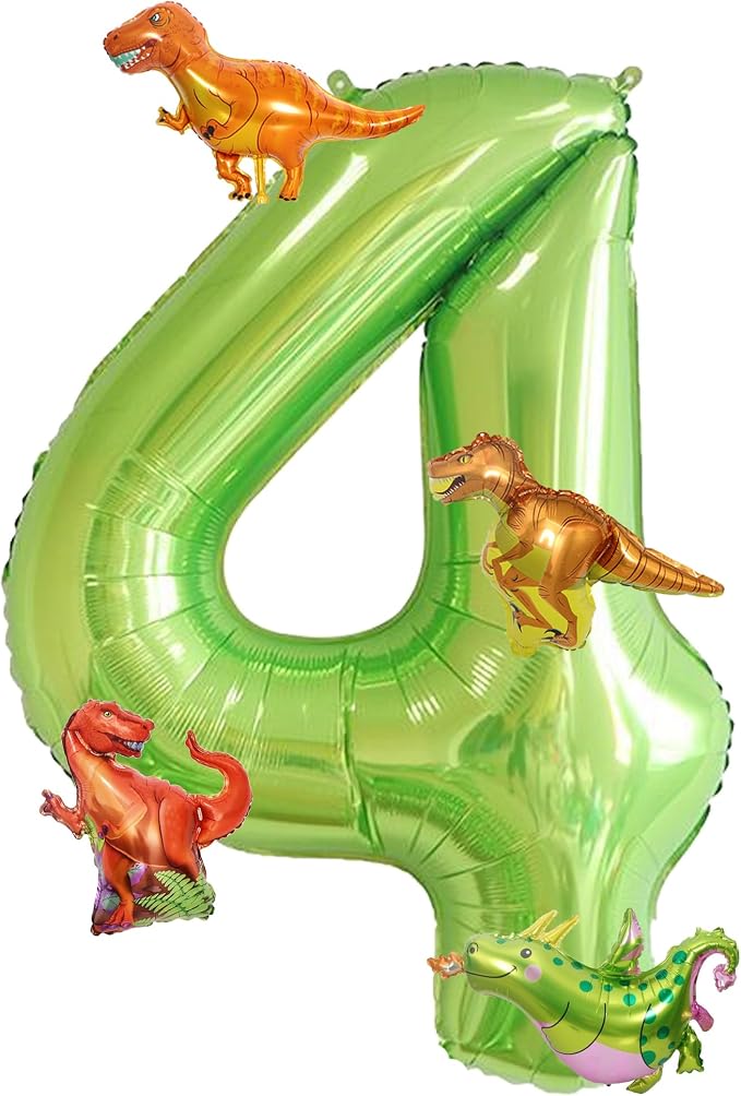 Dinosaur 4th Birthday Decorations 40 Inch Giant Green Number 4 Foil Balloon | by FacnyGather