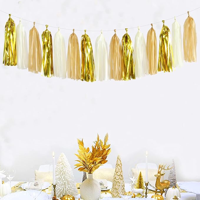 White Gold Champagne Party-Decorations Tassel-Garland -15pcs Christmas Wedding - Image 4