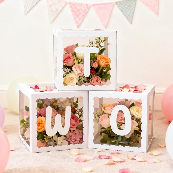 Two Birthday Decorations For Boy Girl, Baby Clear Blocks Party Decor - Image 4