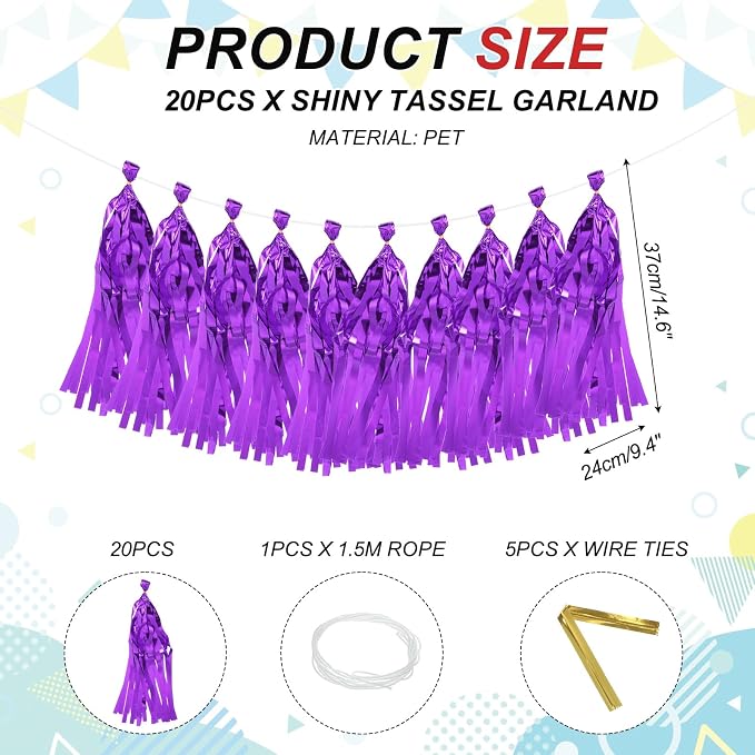 MECCANIXITY 20Pcs Shiny Tassel Garland Banner Tissue Paper - Image 2