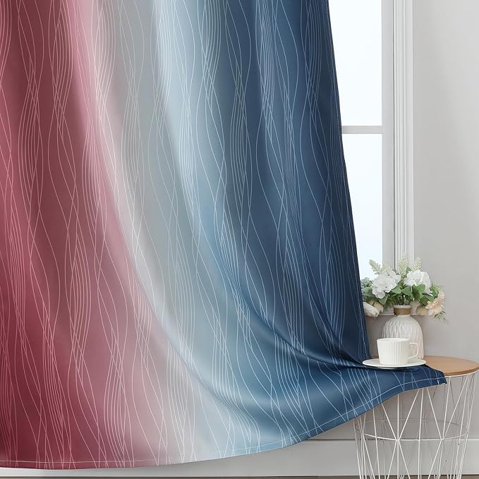 Navy Blue and Burgundy Red Blackout Ombre Curtains - Image 6