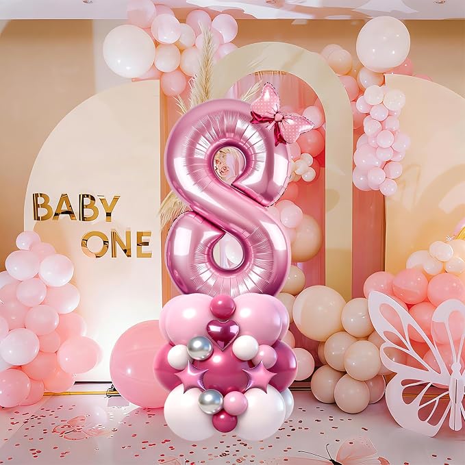 40 Inch Pink Number 8 Balloon Tower Set, Pastel Number Eight Foil Balloon - Image 6