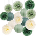Green Birthday Party Decorations Paper Lanterns and Pom Poms 15pcs Set | Baby by Unknown