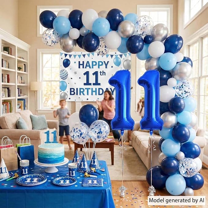 Navy Blue Number 11 Balloon 40 Inch, Shiny Foil Twin Digit Event Decor | - Image 7