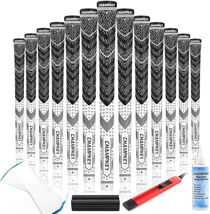 CHAMPKEY Half Cord Golf Grips 13 Pack with Golf Grip Kit - All Weather Performance Golf Club Grips - High Traction and Feedback Golf Grips for Men