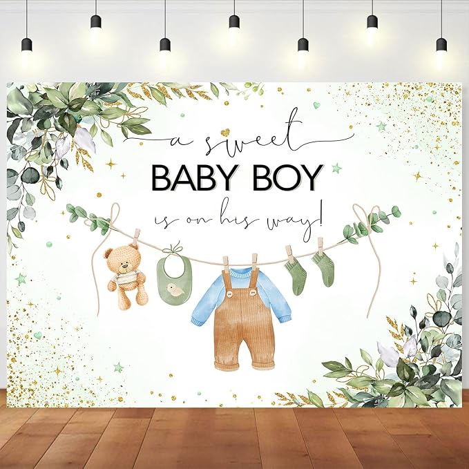 InMemory Green Baby Shower Backdrop Oh Baby Clothes Welcome Newborn Party by InMemory