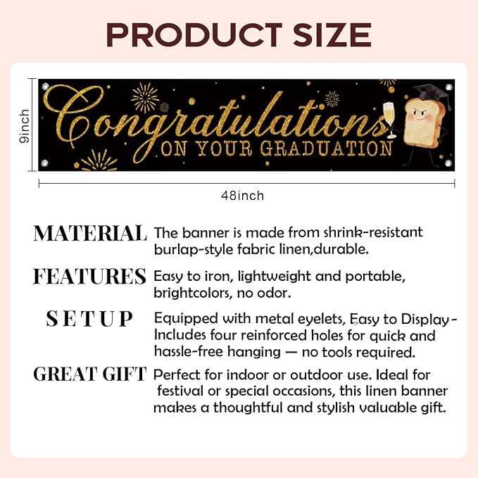 Graduation Party Banner Decor, Congratulations on Your Graduation Hanging Sign - Image 2