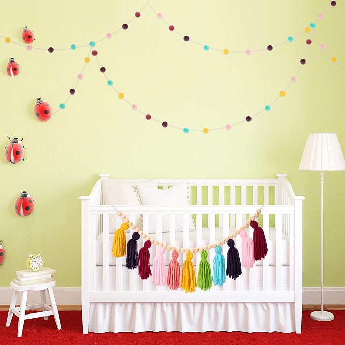 Syhood 3 Pcs 79" 2 Pom Pom Garland Wall Decor and 36" 1 Boho Tassel Garland - Image 6