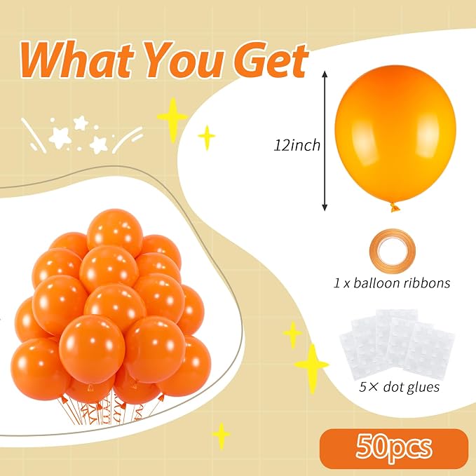 50pcs Orange Balloons, 12inch Helium Quality Orange Latex Balloon | Balloons - Image 2