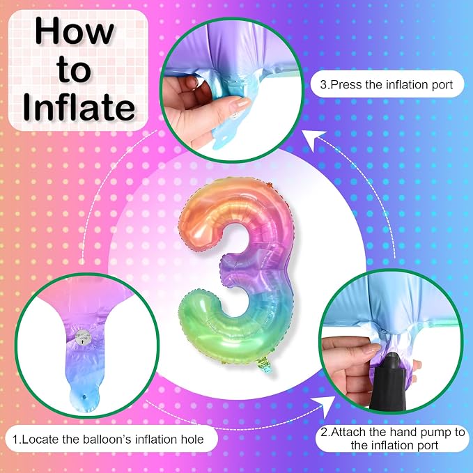 3rd Birthday Balloons for Boys, 40 Inch Foil Self Inflating Rainbow Number 3 - Image 8