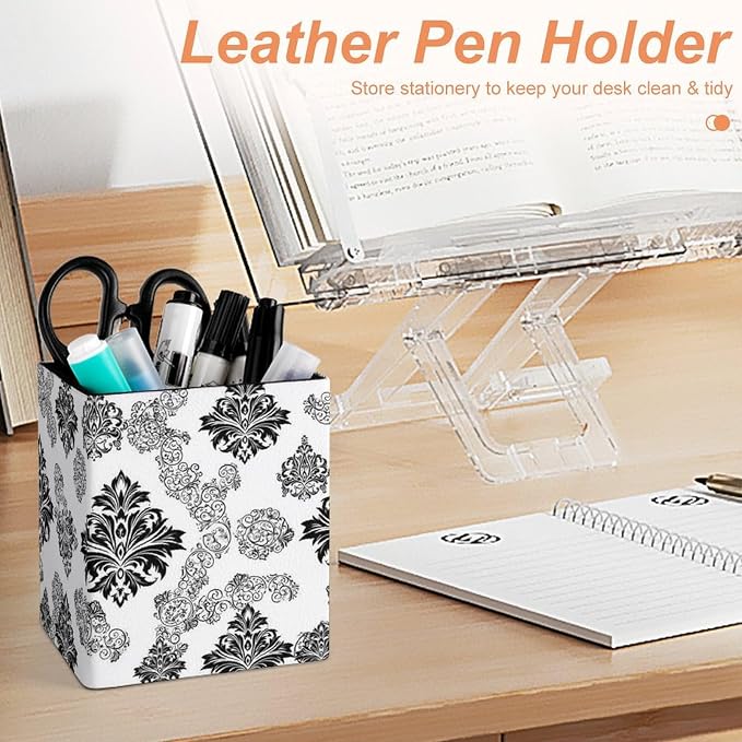 Pen Holder 2 Compartments, Pu Leather Pencil Organizer Cup Antique Classical - Image 4