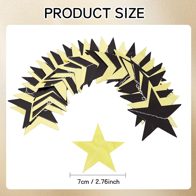 BEISHIDA Black Gold Star Garland Decor Twinkle Star Banner Backdrop 2026 - Image 3