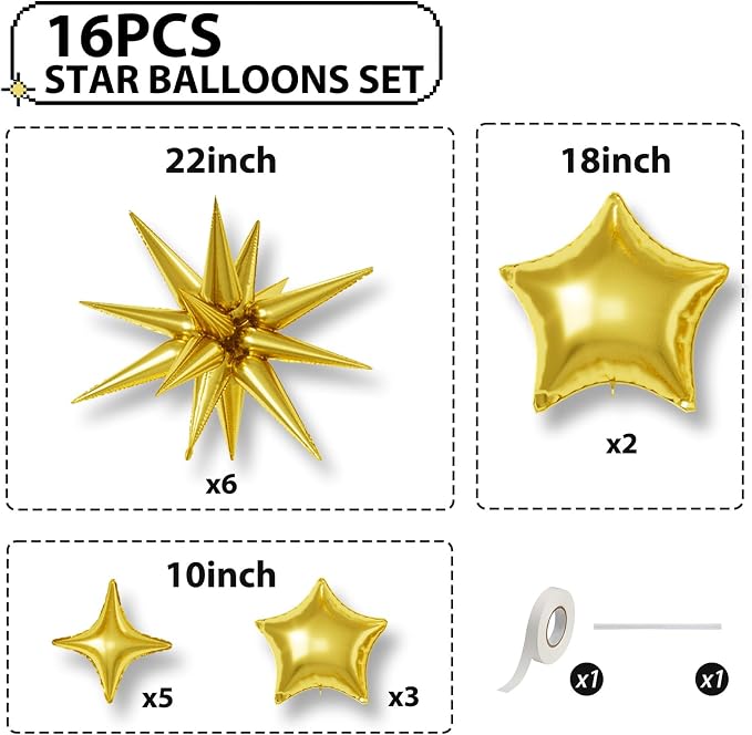 Gold Star Balloons, 22/18/10 Inch Foil Balloons, Four-Pointed Balloon - Image 2