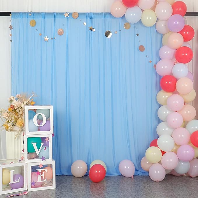 DUOBAO Chiffon Curtains Blue Photography Backdrops Drapes Party Stage 2 Panels 58x96 Sheer Two Pages Curtain Drape for Bedroom Wedding Living Room Voile Window Decor (5ft x 8ft)