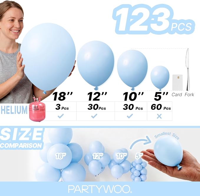 PartyWoo Baby Blue Balloons 123pcs Light Pastel Sky Aqua Blue Color | Different - Image 6