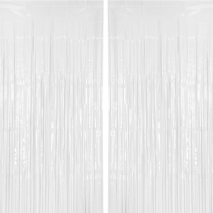PIGETALE 2 Pack 3.2 ft x 8.2 ft White Tinsel Curtain Party Backdrop Decorations by welcomePIGETALE
