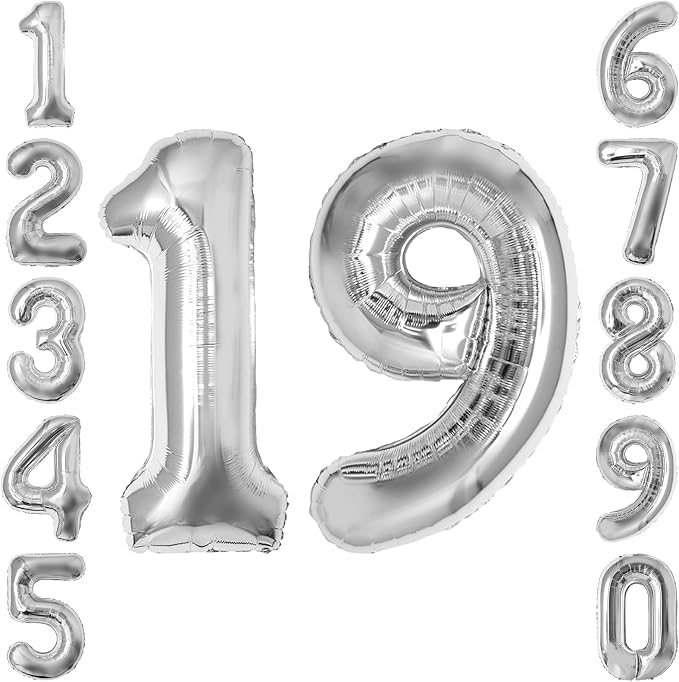 Silver Number 19 Balloon 40 Inch, Sleek Foil by Unknown