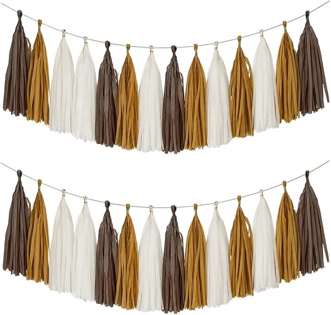 Browe Kraft Beige Tassel Garland Banner, 30 Pack Boho Paper Tassels Streamers by SIPRKAICT