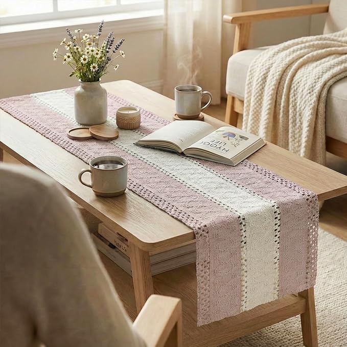 Artoid Mode Pink Farmhouse Woven Table Runner 12x108 Inch | Seasonal Holiday - Image 5