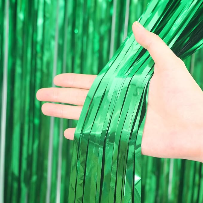 Voircoloria Green Foil Fringe Backdrop Curtains, Birthday Party Decorations - Image 2