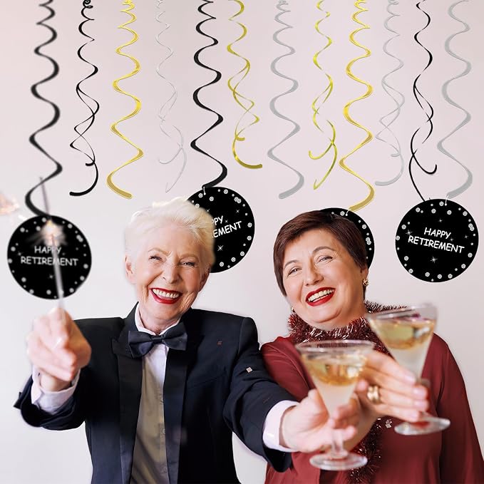 Retirement Party Decorations for Men Women Black Gold Happy Retirement Banner - Image 2