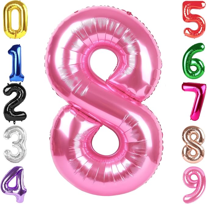 40 Inch Pink Number 8 Balloon Birthday Party Decorations by Hadoife