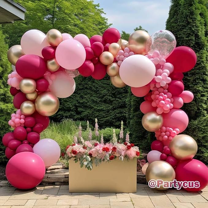 Hot Pink Balloon Arch Kit Double Stuffed, Dark Light Pink Magenta Blush Gold - Image 9