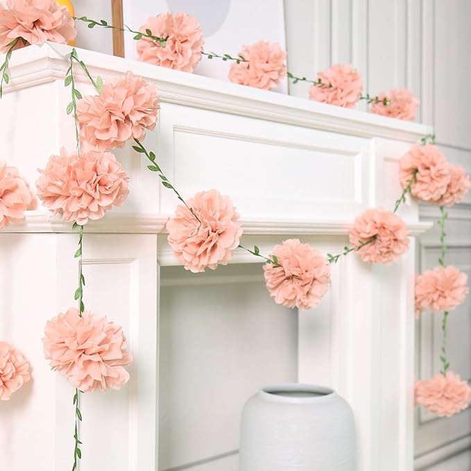 Pink Tissue Paper Pom Pom Garlands, Paper Flowers - Image 5