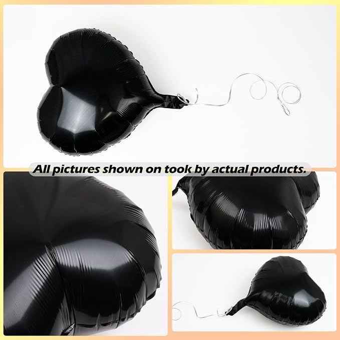 30 Pcs 18 Inch Black Heart Foil Mylar Helium Balloons - Image 2