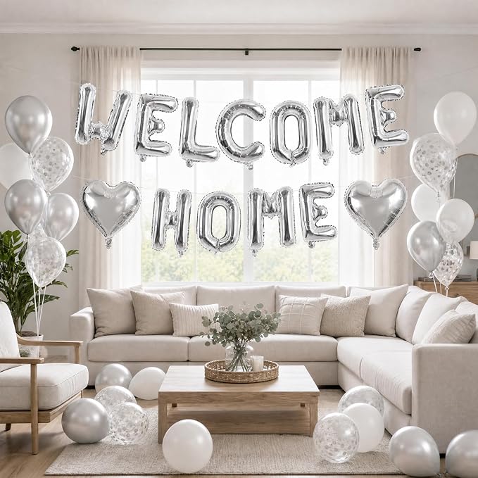 TONIFUL Silver Welcome Home Balloon Set – 16 Inch Mylar Foil Letter Balloons - Image 4