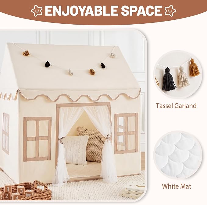 Kids Play Tent Indoor: with Mat, Tassel Garland - Image 2