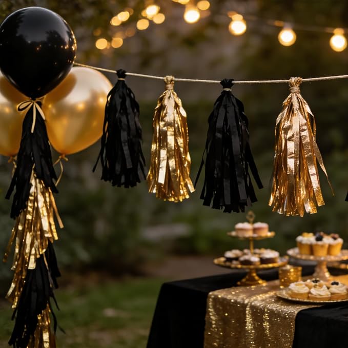 We Moment Black and Gold Tassel Garland，Tissue Tassel Banner - Image 4