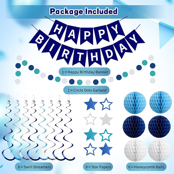 Rouceyxin Birthday Decorations for Men Boys, Glitter Stars, Hanging Swirl - Image 2