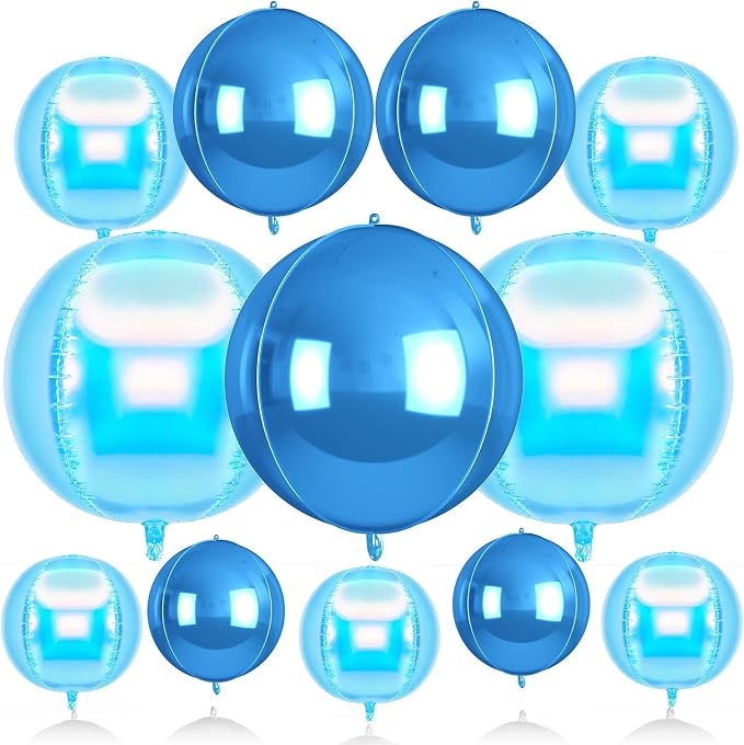 Biapian 12 Pcs Blue and Iridescent Round Balloons Foil, Large Blue Bubble by BIAPIAN