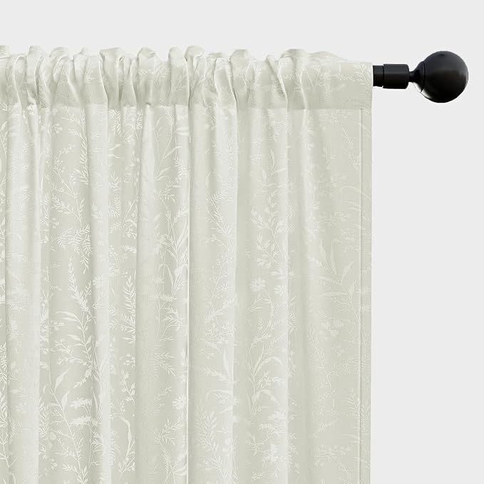 Anmao Cream Semi Sheer Light Filtering Curtains 63 Inches Long 2 Panels - Image 8