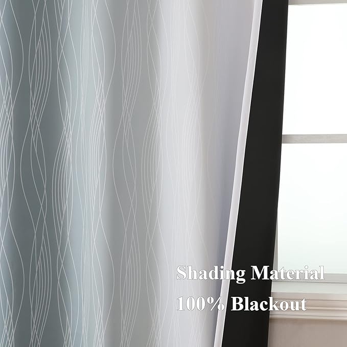 Stone Blue and Greyish White Blackout Curtains 96 Inches Long, Full Room - Image 5