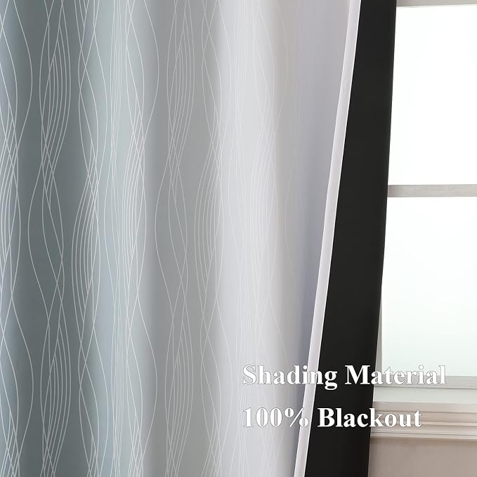 Stone Blue and Greyish White Blackout Curtains 72 Inch Length 2 Panels Set - Image 5