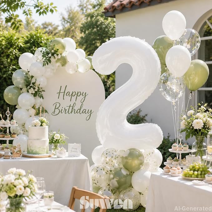 SUWEN 40 Inch White Large 12 Balloon Number Big Foil Helium Numbers 0-9 | Giant - Image 4